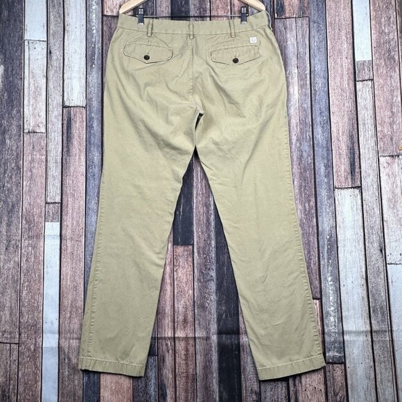 Marine Layer Pants Mens 36x32 (35x31) Tan Khaki Cotton Straight Button Fly Chino - Picture 5 of 14